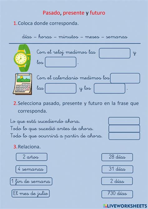 Pasado Presente Y Futuro Exercise For 1º De Primaria Live Worksheets