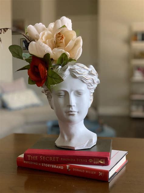 Greek Goddess Female Statue Concrete Head Flower Planter Etsy