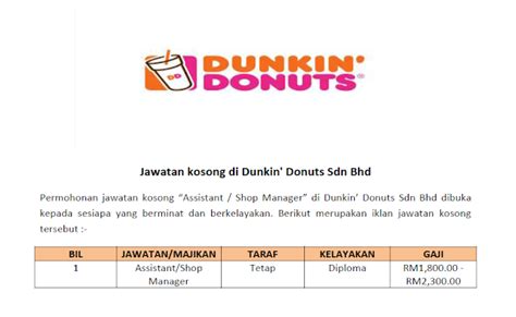 Die offizielle deutsche webseite der kultmarke dunkin' donuts inklusive storefinder und regionalen partnerseiten. JAWATAN KOSONG DUNKIN' DONUTS SDN BHD - Jawatan Malaysia ...