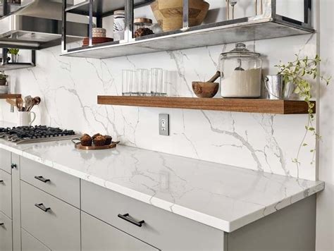 Calacatta Botanica Quartz In Kitchen Quartz Kitchen Countertops White Marble Countertops