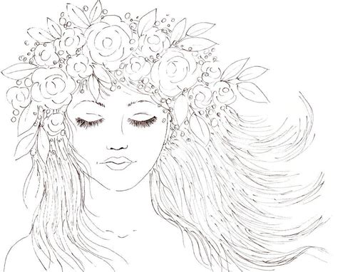 Download Boho Girl with a Crown of flowers in her Hair. Traceable #coloring #acrylicpaint #angelafineart ...