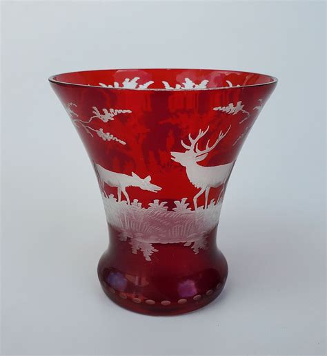 Egermann Crystal Ruby Red Scenic Etched Bohemian Czech Art Etsy Art Glass Vase Glass Art