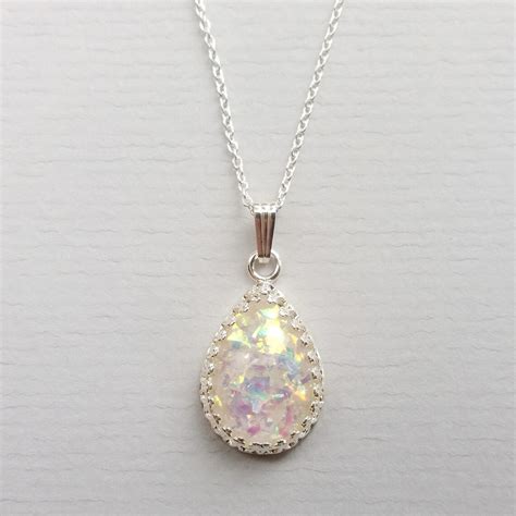 Sterling Silver Teardrop Rainbow Opal Necklace Quality Pear Etsy Uk