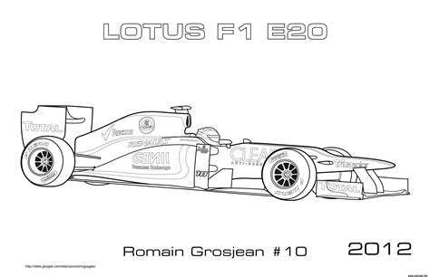 Coloriage Formule 1 Voiture Lotus E20 Romain Grosjean 2012  JeColorie.com