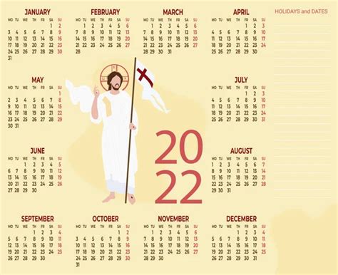 2022 Annual Religious Calendar With Jesus Christ The Savior