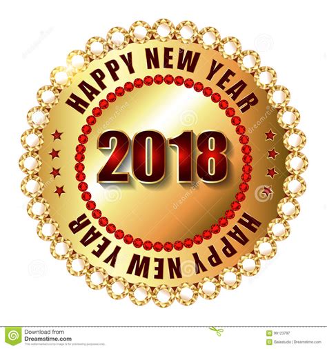 Happy New Year 2018 Golden Label Stamp With Diamonds Stock