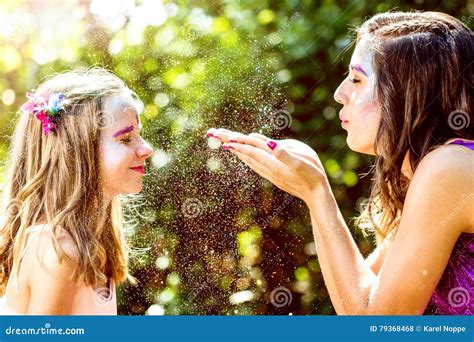 Fairy Blowing Magic Powders To Girl Stock Photo Image Of Fairy Cute