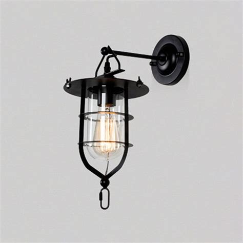 Black Single Wall Light Fixture Industrial Metal Wire Cage Wall Sconce