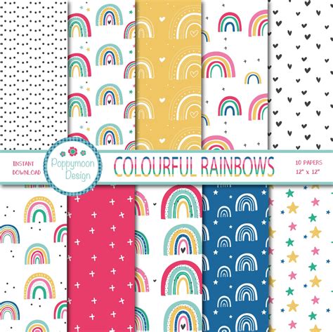 Colourful Rainbows Digital Paper Pack Scrapbook Paper Etsy Digital