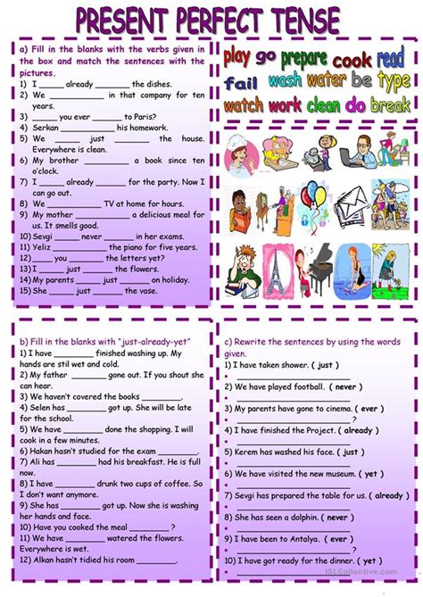 Rather, it is a category of tenses, with others including simple, continuous, etc. Present Perfect Tense - English ESL Worksheets for ...