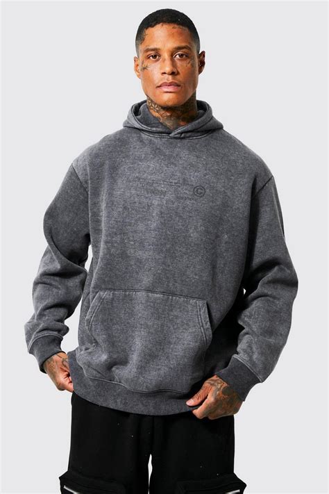 Mens Oversized Washed Over The Head Hoodie Boohoo Uk
