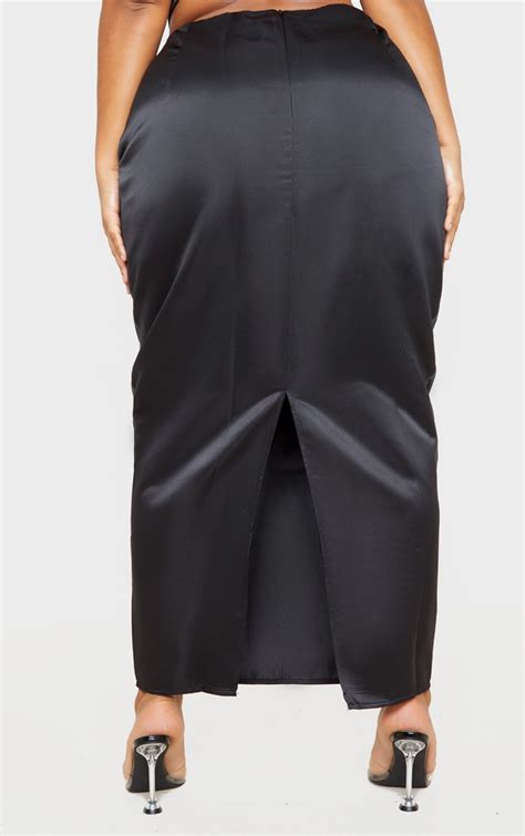 Plus Black Structured Satin Midaxi Skirt Prettylittlething