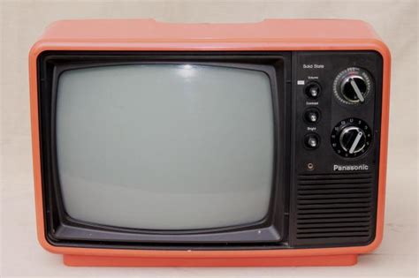 Retro Mod Orange Tv Set 1970s Portable Television W Rabbit Ear Antenna