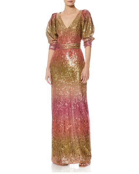 Theia Adalee Ombre Sequined Puff Sleeve Gown Neiman Marcus