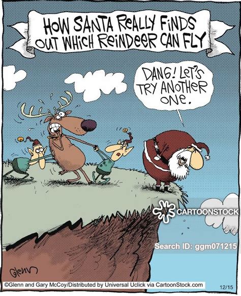 A Cartoon Depicting Santa And Reindeer On Top Of A Cliff With The