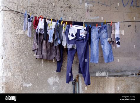 Clothes Hanging On An Inner City Washing Line Stock Photo Alamy