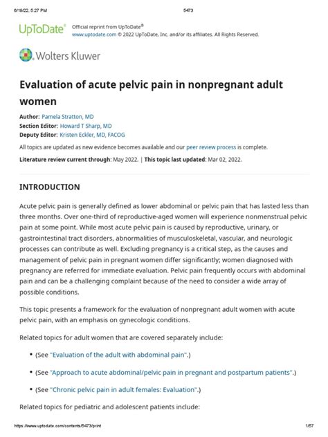 Evaluation Of Acute Pelvic Pain In Nonpregnant Adult Women Pdf