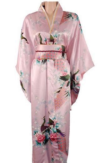 High Quality Pink Japanese Womens Silk Kimono Traditional Yukata With Obi Printed Evening Dress