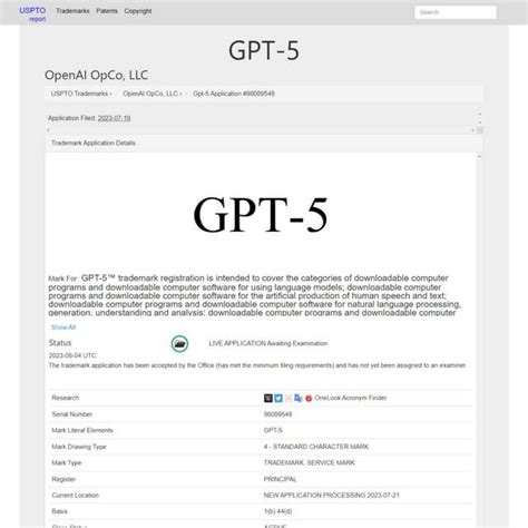 Gpt 5 Openai Opco Llc Trademark Registration Usptoreportpdf