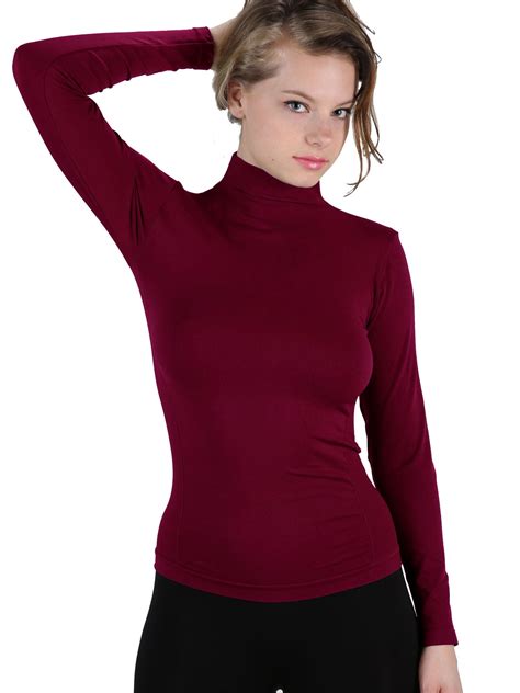 Women Stretch Long Sleeve Mock Neck Turtleneck Top Slim Fit Tight Shirt