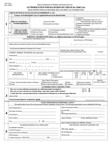 Form Cfs 718 B Authorization For Background Check For Child Care