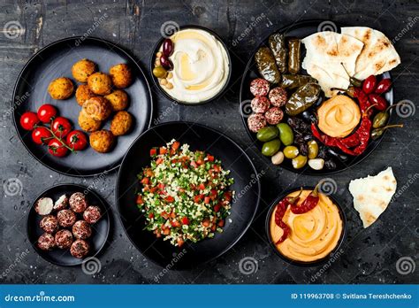 Arabic Traditional Cuisine Middle Eastern Meze Platter With Pita