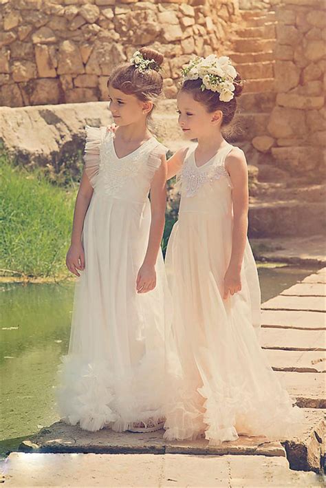 Vintage White Ruffles Flower Girls Dresses For Weddings 2016 Spring