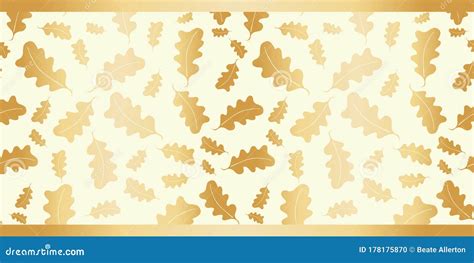 Gold Foil Oak Leaves Seamless Vector Pattern Border Modern Hand Drawn