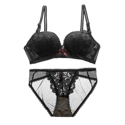 Sexy No Trace No Steel Ring Gathered Bra Panties Set Lace Solid Color Underwear Bra Setbra