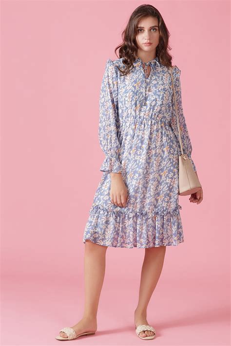 Buy Gipsy Blue Floral Print Georgette Dress Gipsy Online