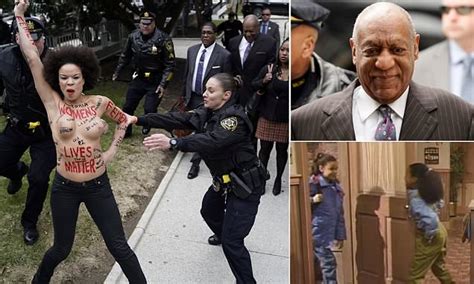 Topless Protester Launches Herself At Bill Cosby Outside Court Daily Mail Online
