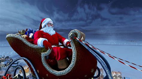Santa Claus On Sled In Starry Sky Background Hd Santa Claus Wallpapers