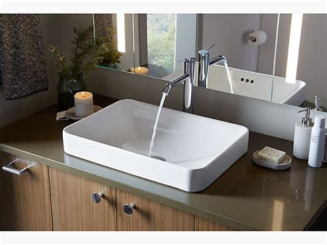 Rectangular sinks are usually 19 to 24 inches wide and 16 to 23 inches front to back. K-5373 | Vox Rectangle Vessel Bathroom Sink | KOHLER
