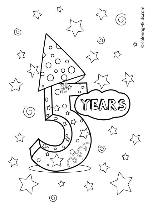5 Years Birthday Coloring Pages Coloring Pages Pinterest