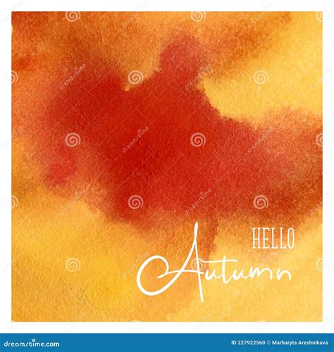 Banner Hello Autumn Watercolor Orange Yellow Red With Lettering Place
