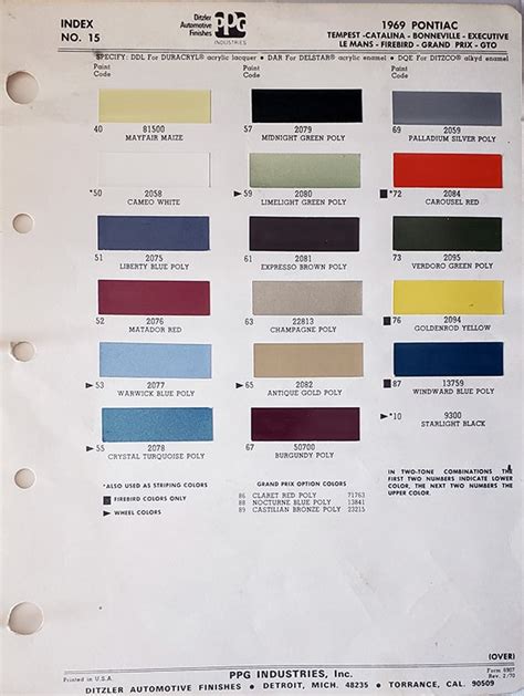 1969 Ford Color Chart