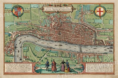 London 1560s Historic Vintage City Map 24x36 Ebay