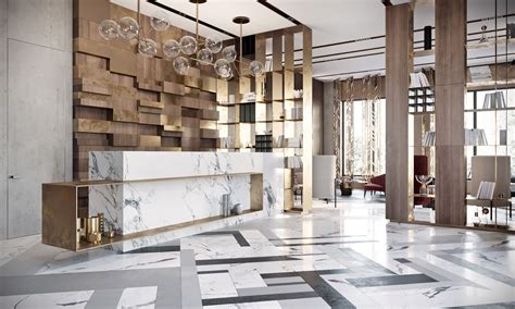 The Entrance And Lobby In The High Rise Building There Are 2 Options Of 1 Space Lobby Design