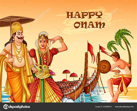 Happy Onam Festival Background Of Kerala In Indian Art Style Stock