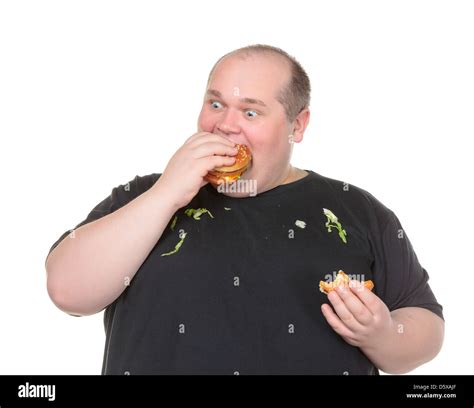 Fat Man Greedily Eating Hamburger Stock Photo Alamy