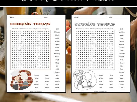 Cooking Terms Word Search Puzzle Teaching Resources