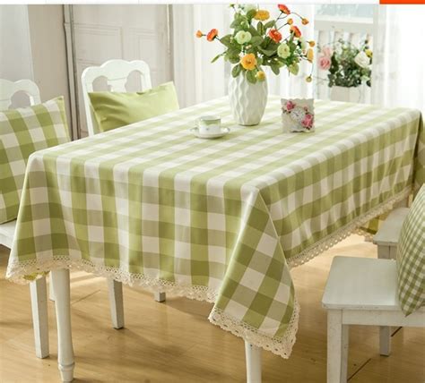Green Plaid Tablecloth Cotton Linen Pastoral Printing Rectangular