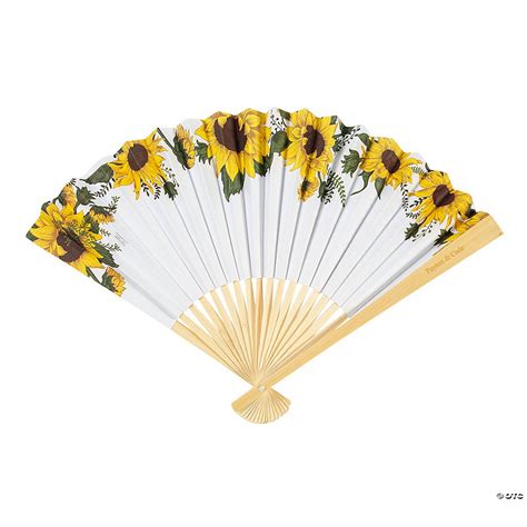 Sunflower Printed Folding Hand Fans With Personalized Handles 12 Pc