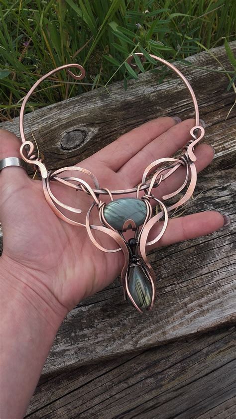 Copper Wire Wrapped Fairy Necklace With Natural Labradorite Stones This