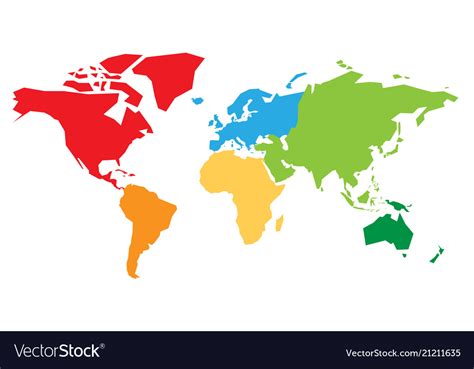 World Map Divided Into Six Continents Each Vector Image