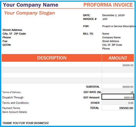Proforma Invoice Format In Excel And Word With Gst