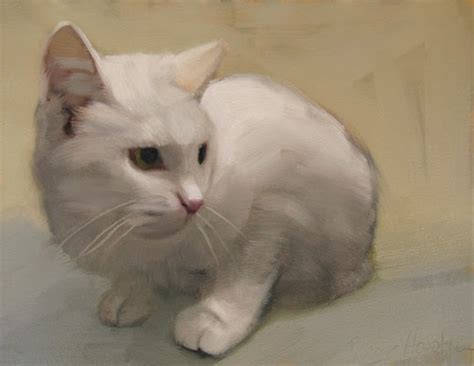 Diane Hoeptner White Cat Small Oil Painting By Diane Hoeptner