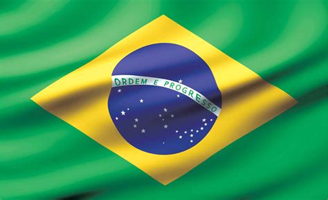 Republikken brasiliens flag er grønt med en stor gul rombe i midten. Flagga Brasilien (487WM) - FototapetOnline.se