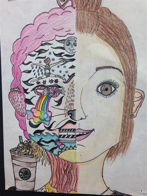 Female Age 14 Symbolic Self Portrait Elementary Art School Art Projects Self Portrait Art