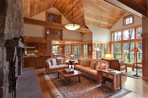 Explore our ceiling collection to discover the latest offerings from the most influential talent in interior design. Craftsman Great Room with stone fireplace, Loft, Laminate ...